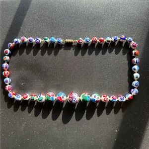 Murano Millefiori Art Glass Beaded Necklace - Vintage Italian Statement